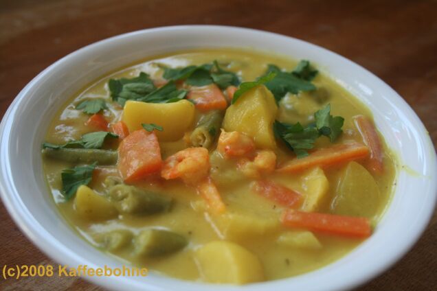 Gemüse-Curry-Topf mit Shrimps